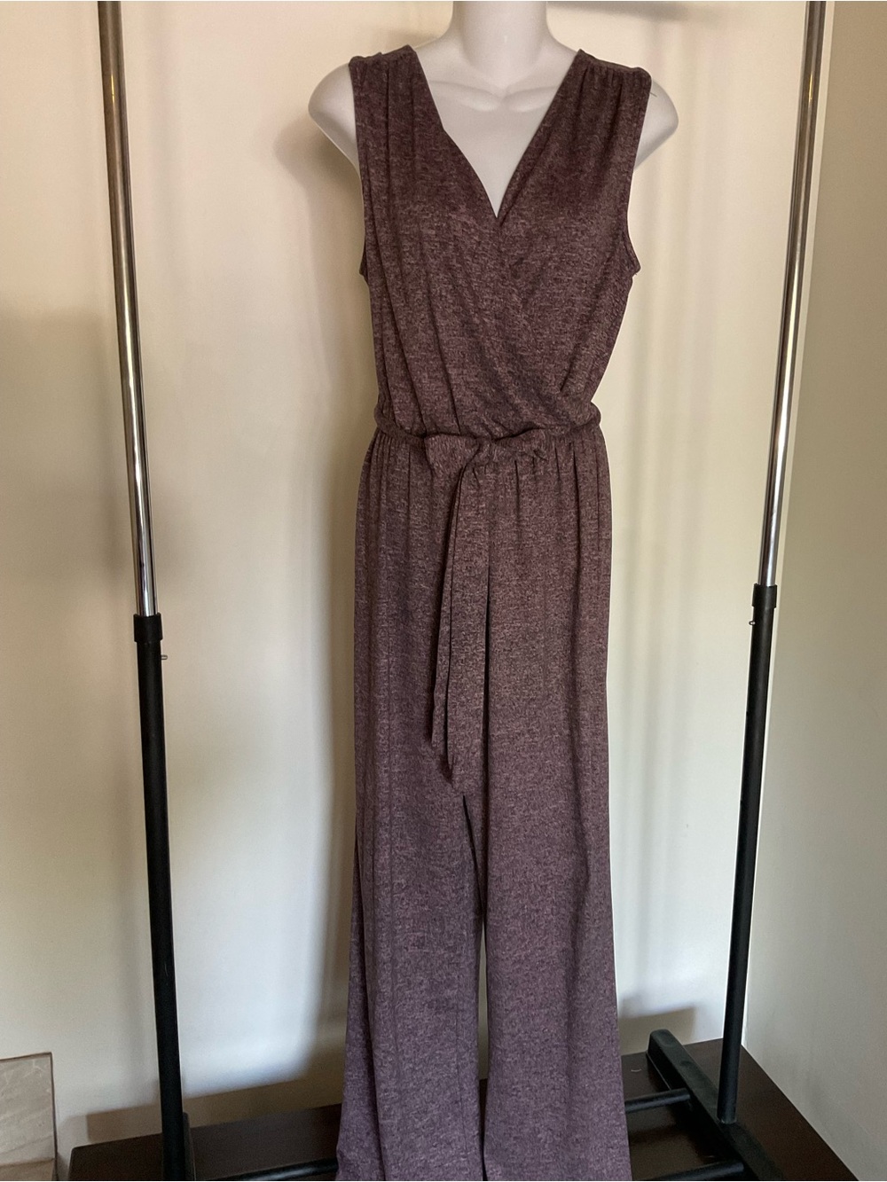 The Vanity Room Sleeveless V-Neck Wide-Leg Jumpsuit in Mauve Heather